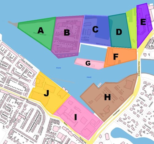 Kaart met deelgebieden Stadswerven